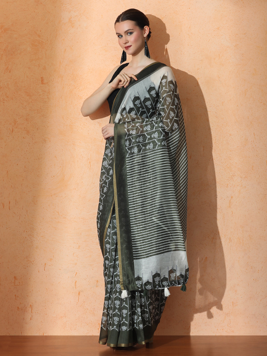 floral Chanderi Cotton Saree with Unstiched Blouse