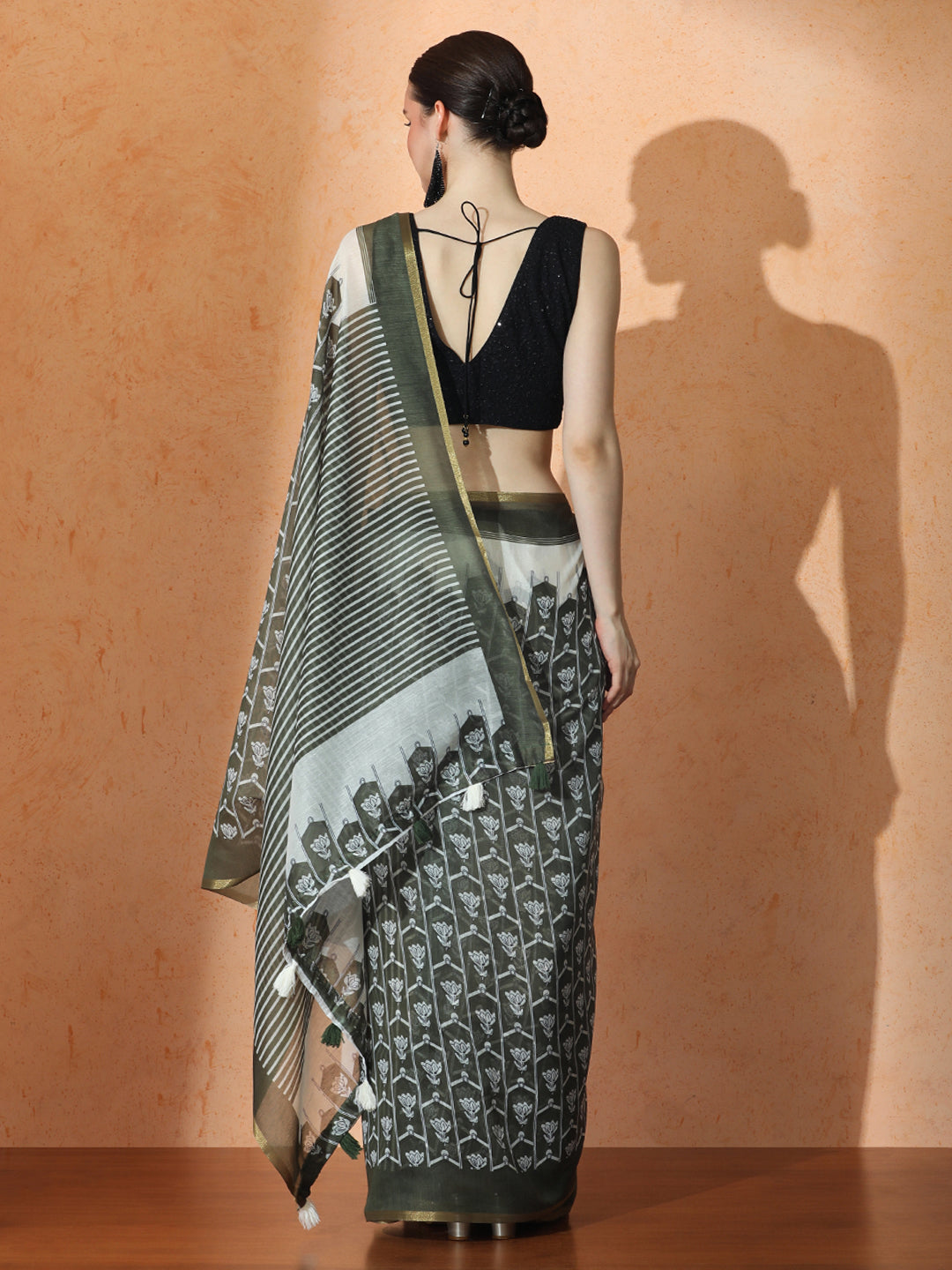 floral Chanderi Cotton Saree with Unstiched Blouse