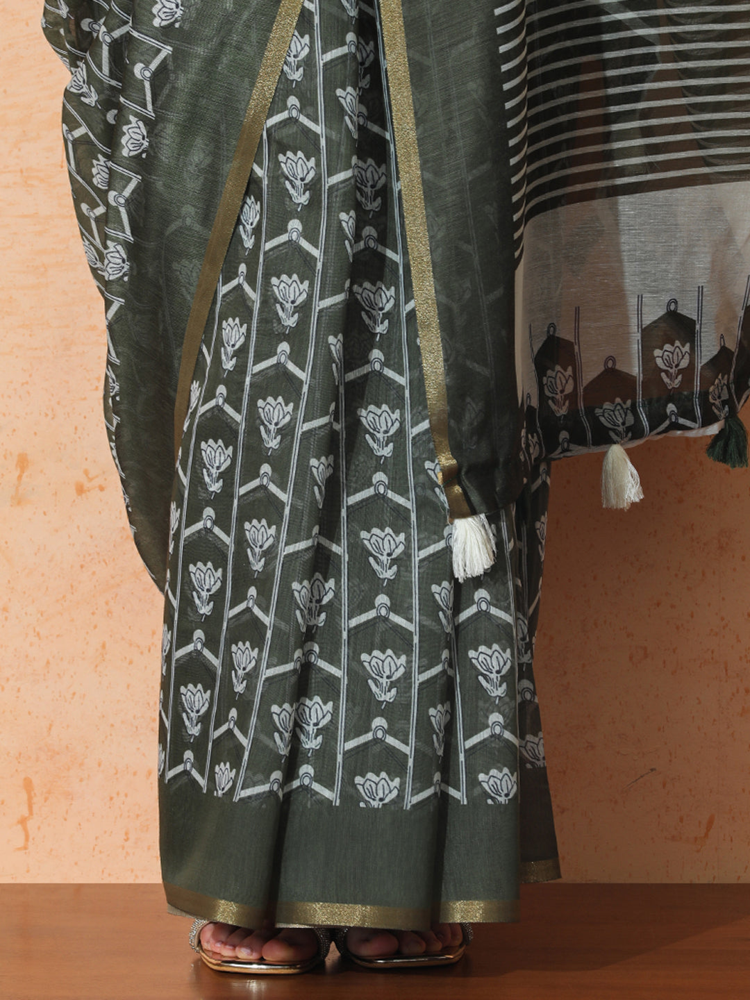 floral Chanderi Cotton Saree with Unstiched Blouse