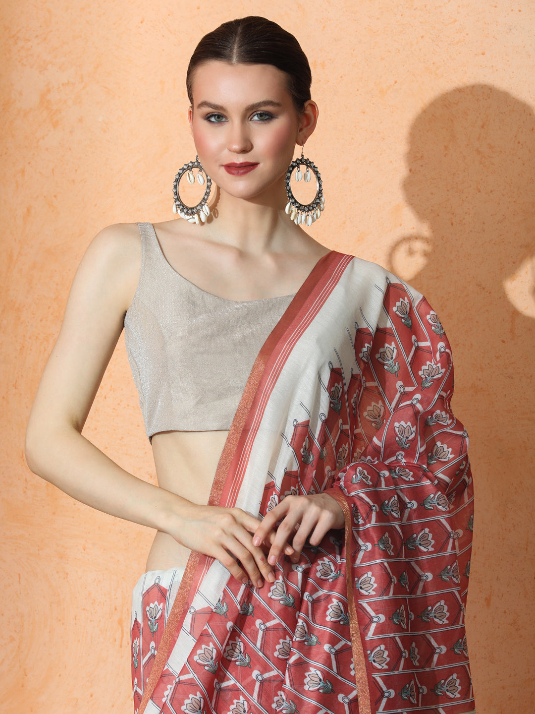 Floral Chanderi Cotton Saree with Unstiched Blouse
