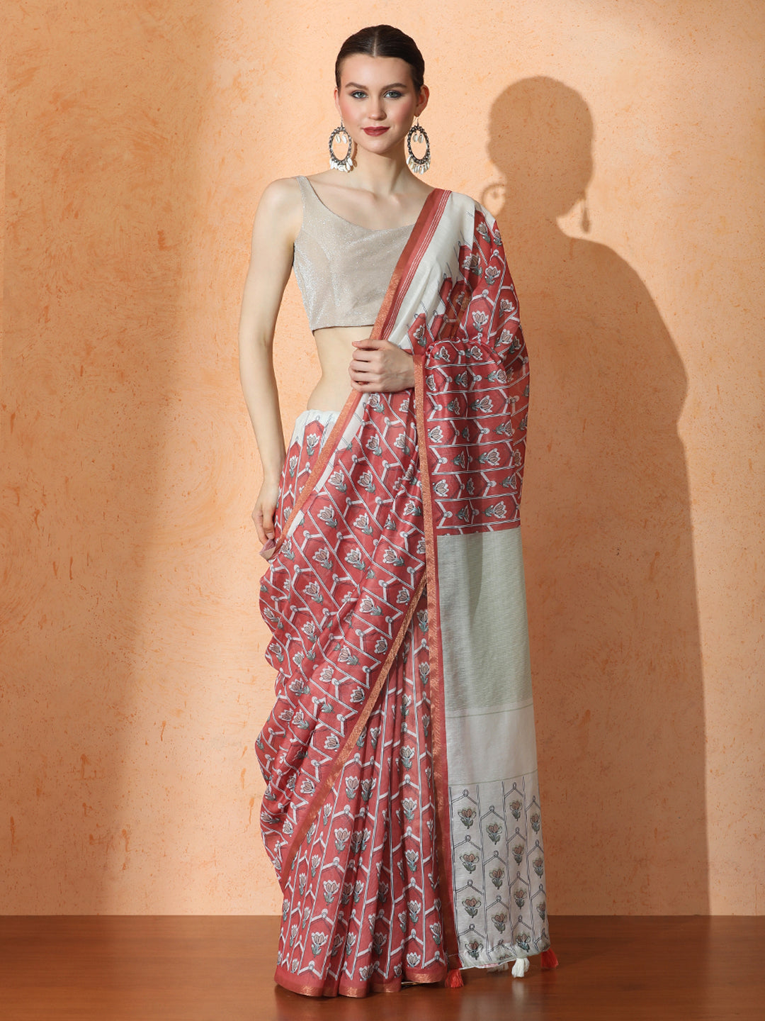 Floral Chanderi Cotton Saree with Unstiched Blouse