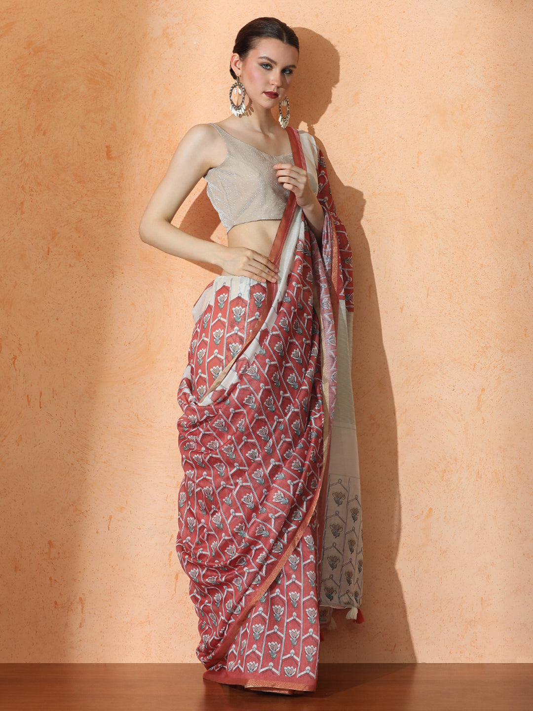 Floral Chanderi Cotton Saree with Unstiched Blouse