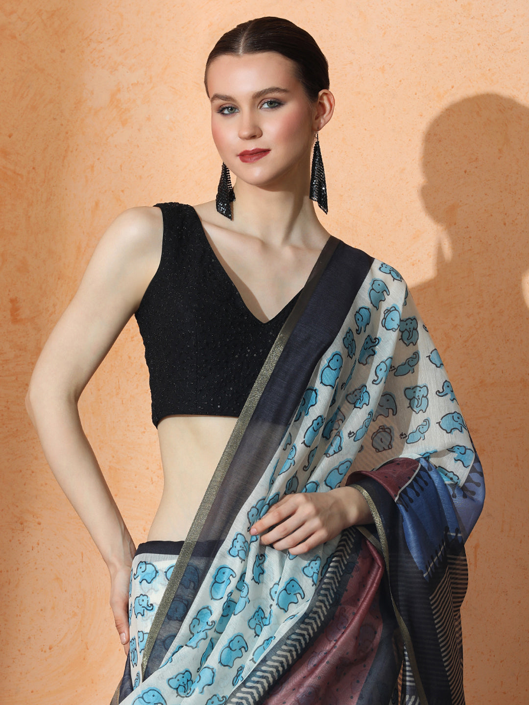 Floral Chanderi Cotton Saree with Unstiched Blouse