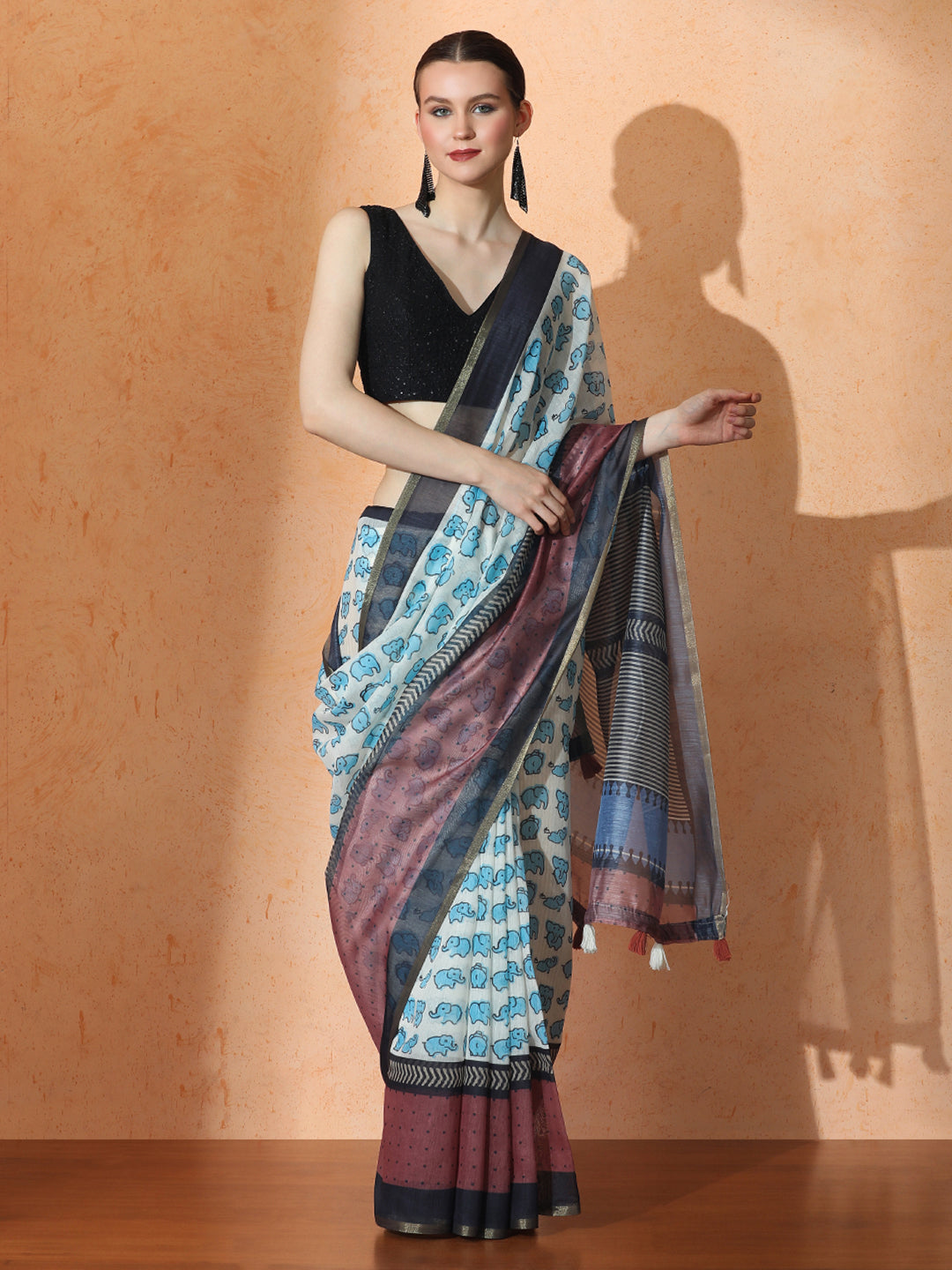 Floral Chanderi Cotton Saree with Unstiched Blouse