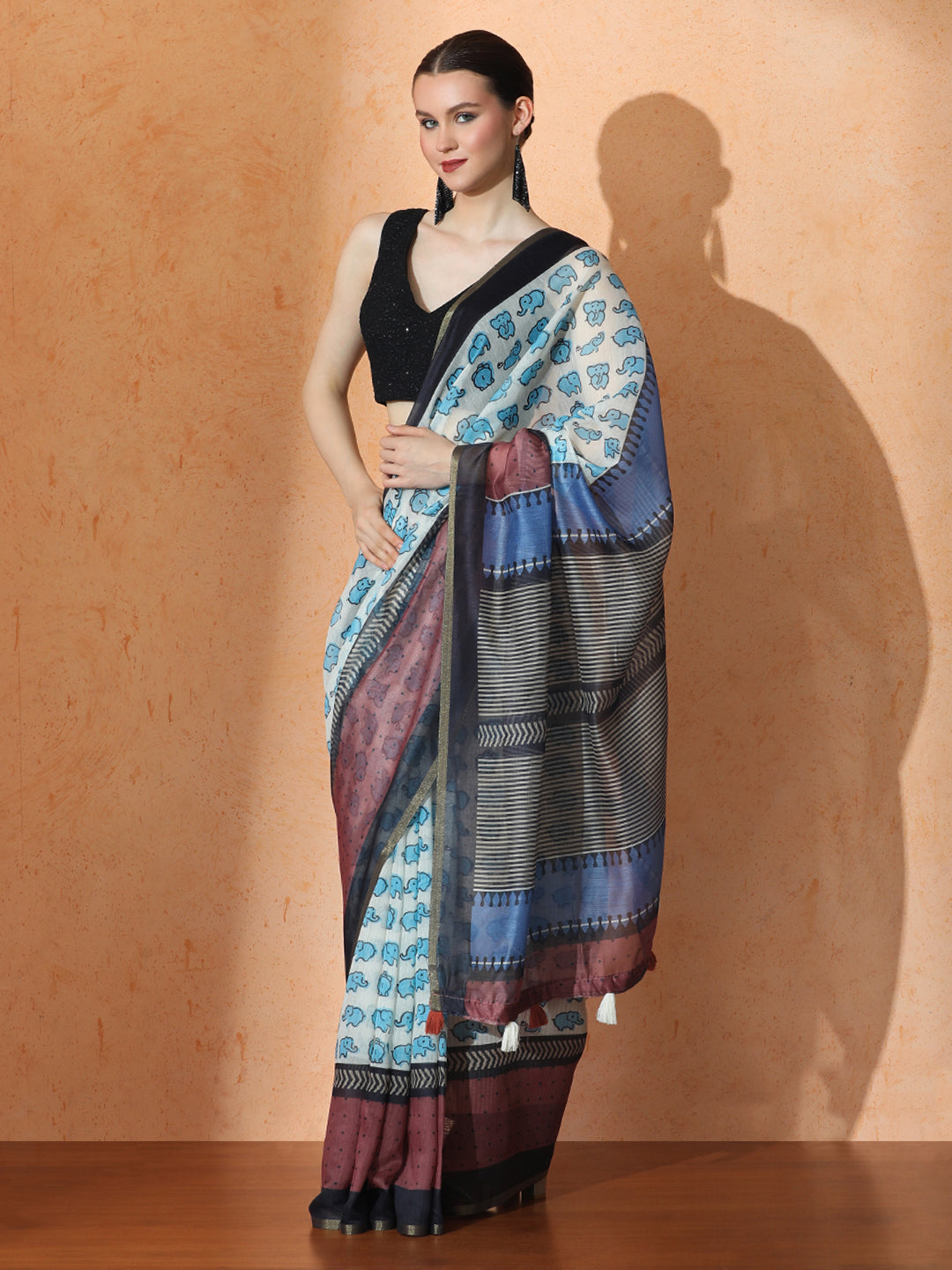 Floral Chanderi Cotton Saree with Unstiched Blouse