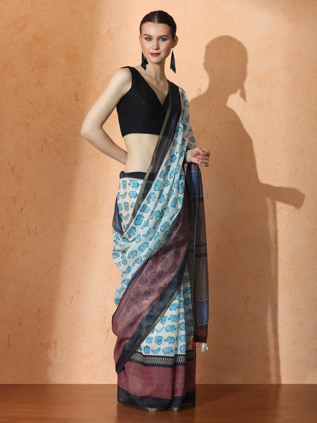 Floral Chanderi Cotton Saree with Unstiched Blouse