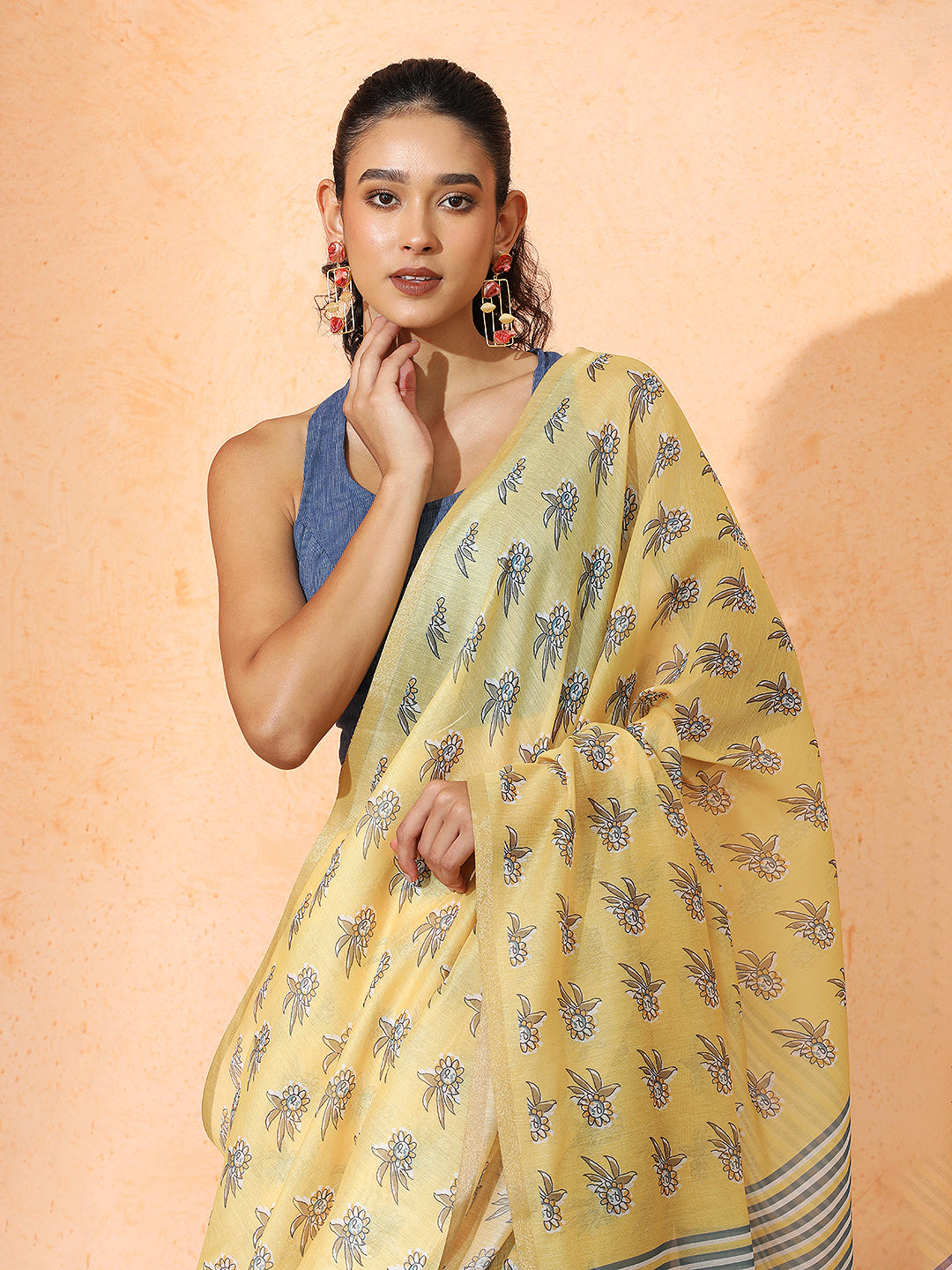 Floral Chanderi Cotton Saree with Unstiched Blouse