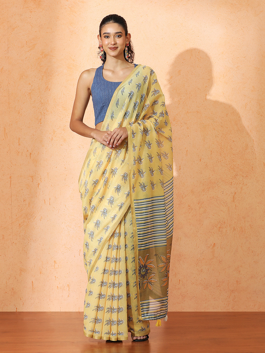 Floral Chanderi Cotton Saree with Unstiched Blouse