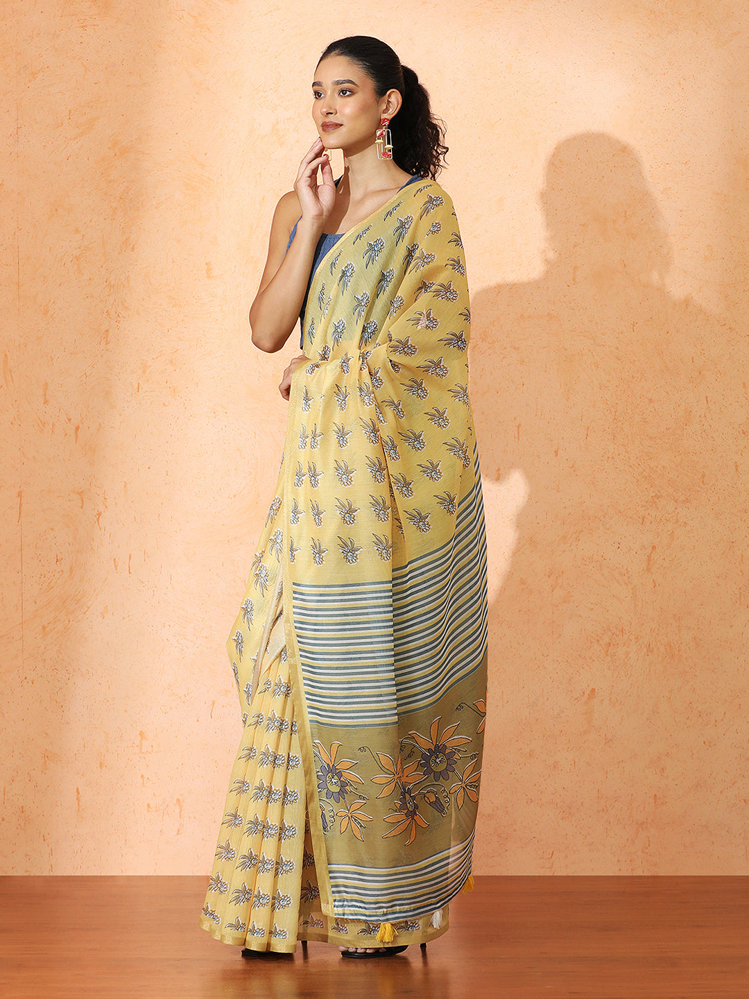 Floral Chanderi Cotton Saree with Unstiched Blouse