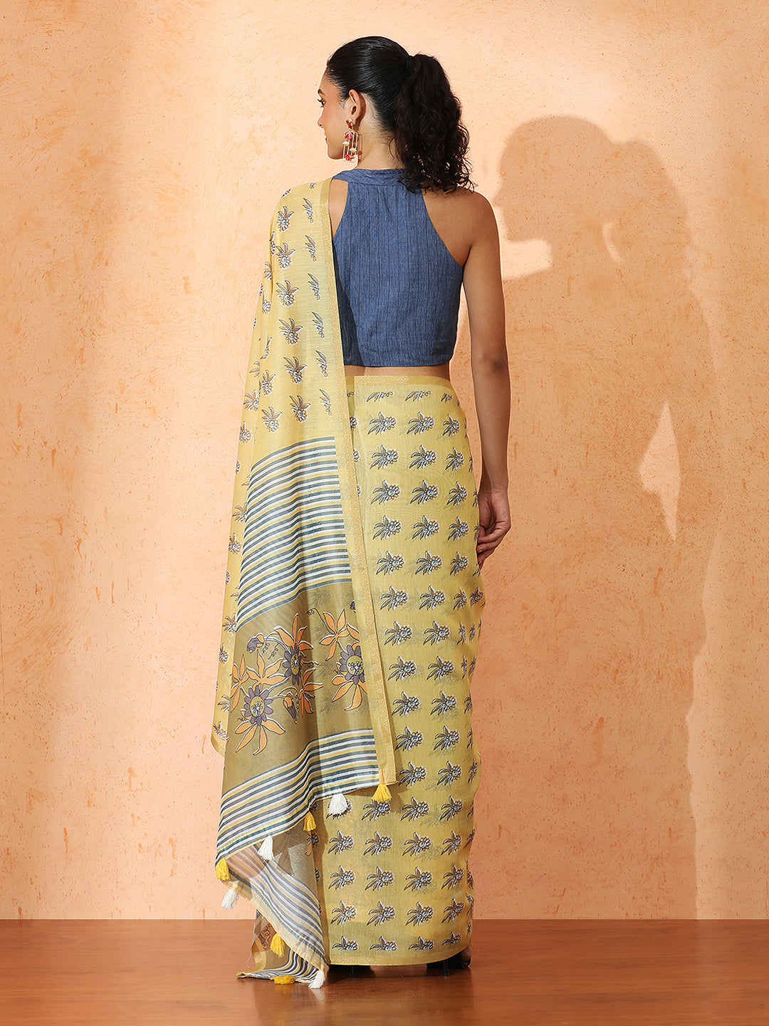 Floral Chanderi Cotton Saree with Unstiched Blouse