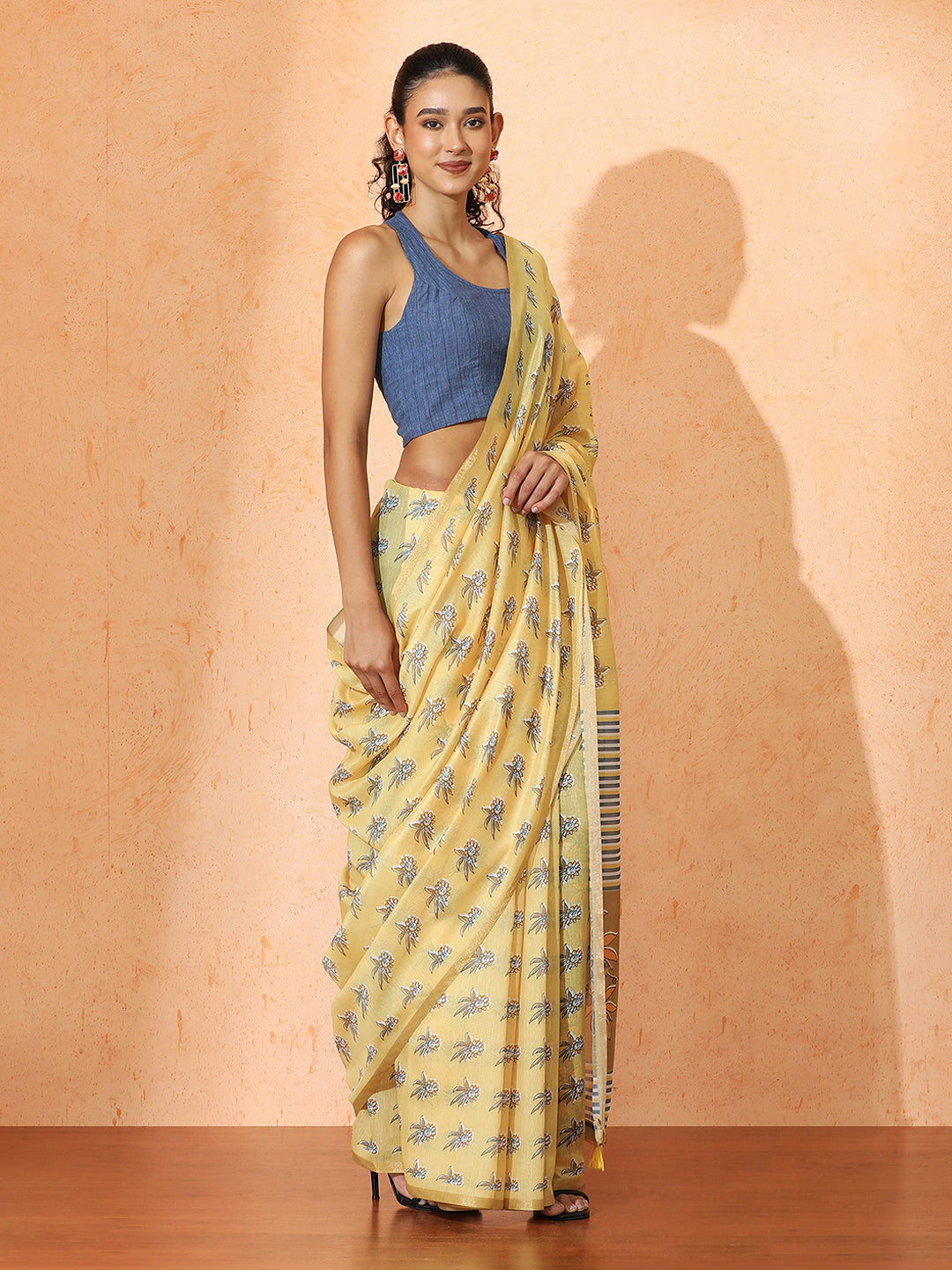 Floral Chanderi Cotton Saree with Unstiched Blouse