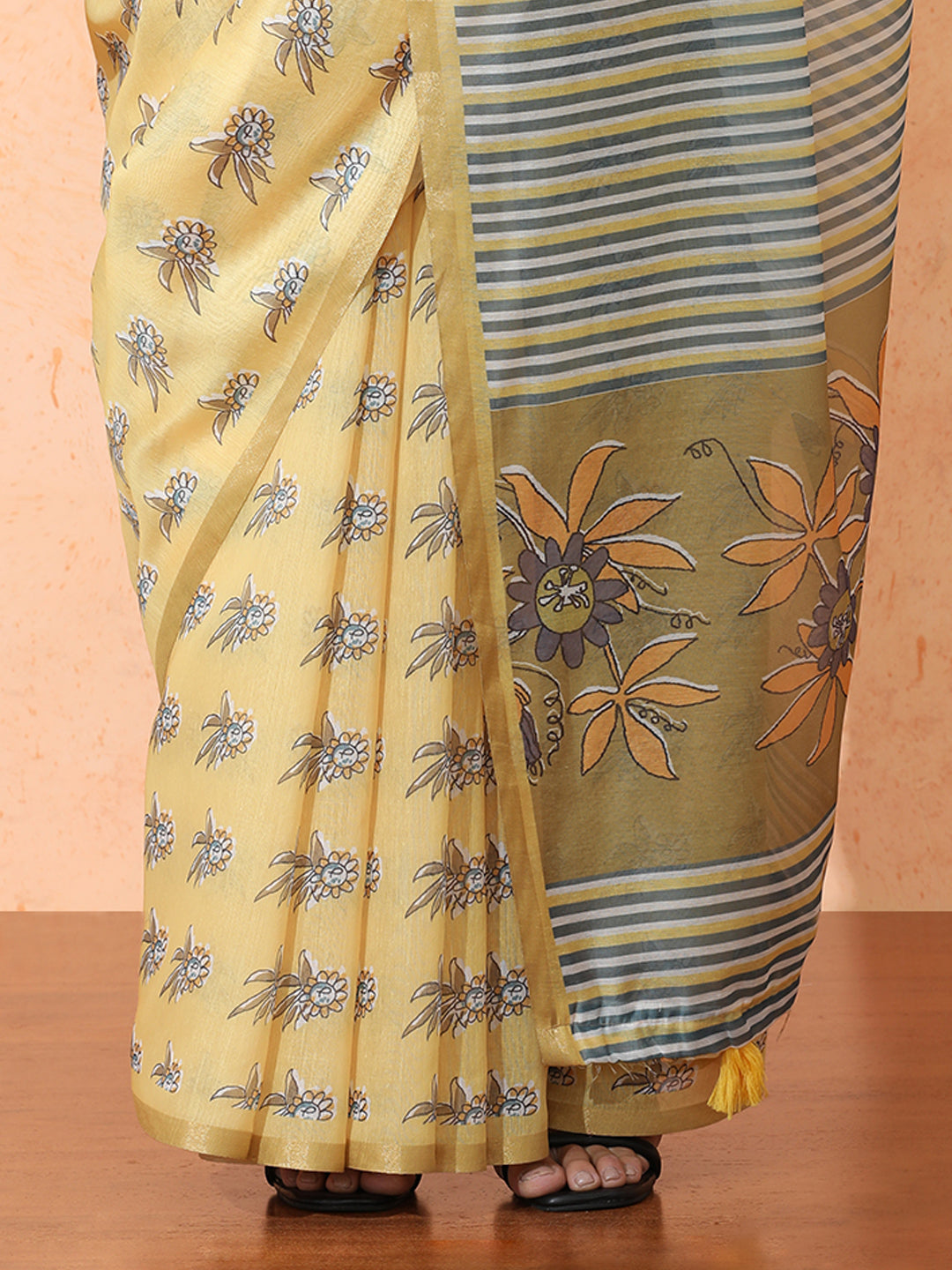 Floral Chanderi Cotton Saree with Unstiched Blouse