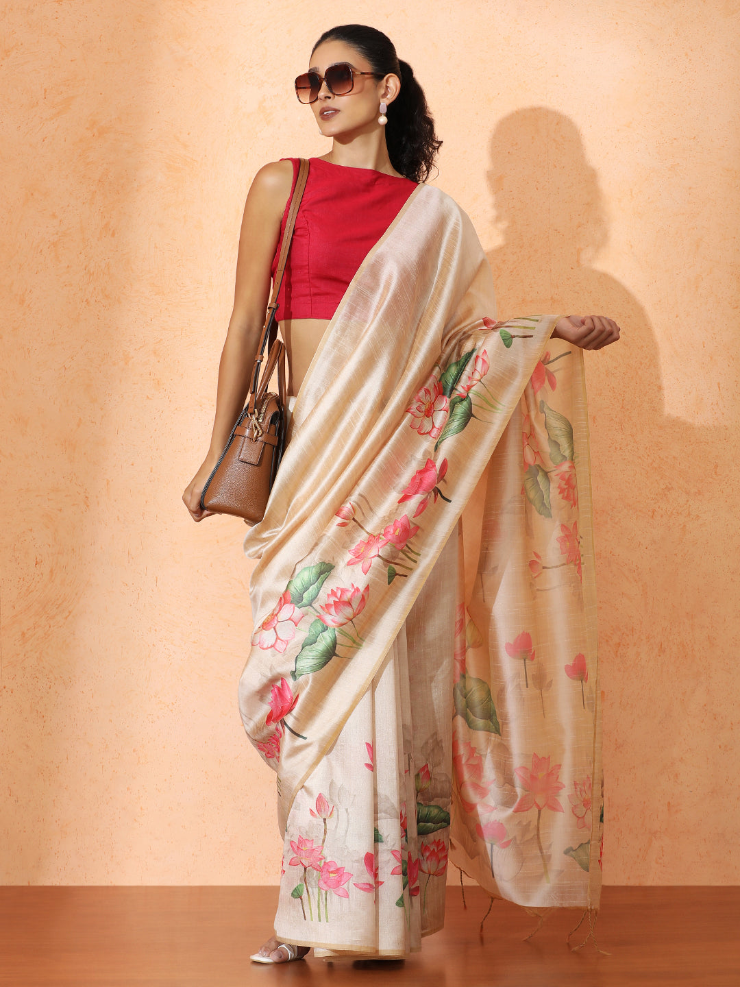 Floral Tussar Silk Saree with Unstiched Blouse