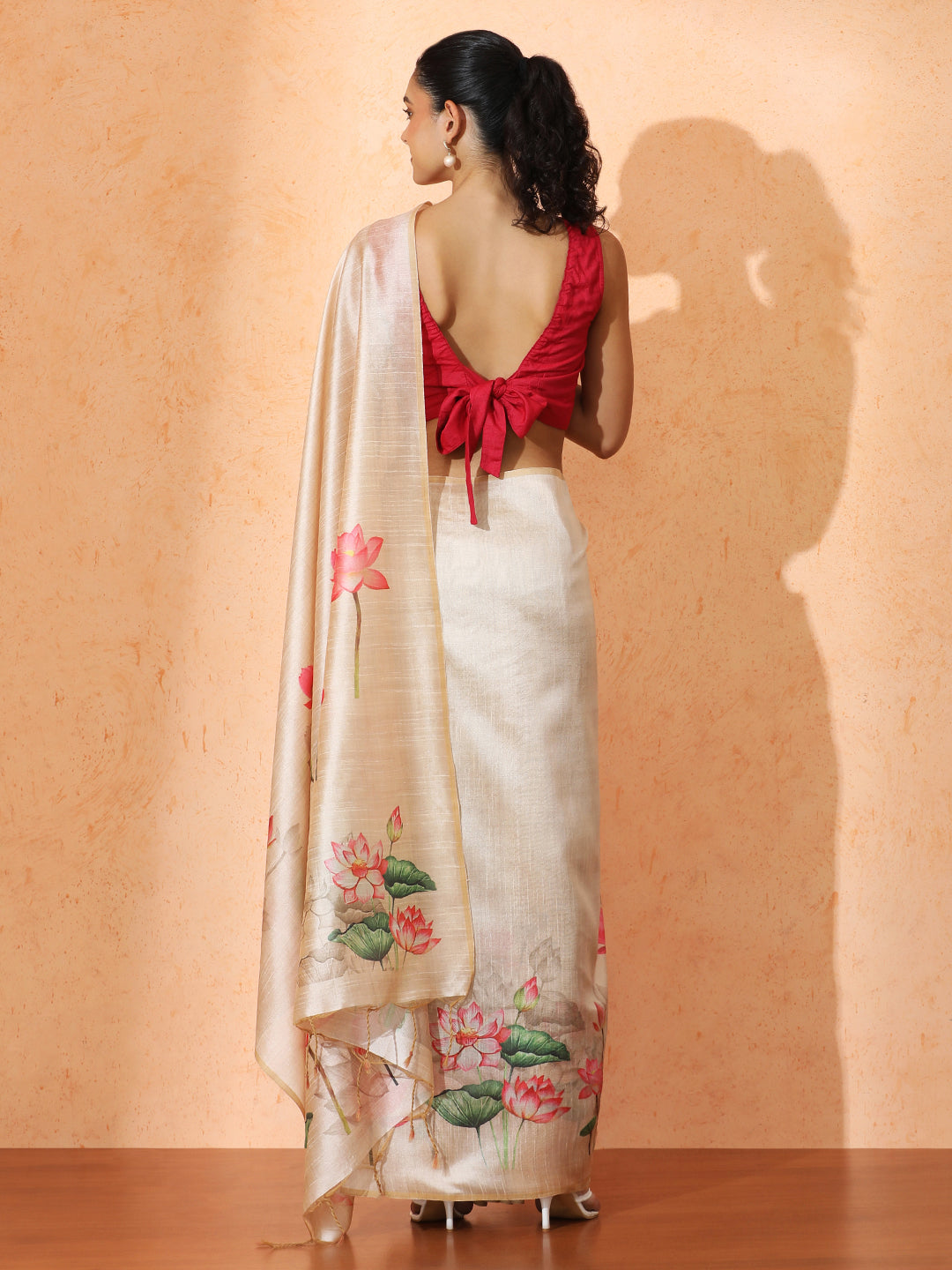 Floral Tussar Silk Saree with Unstiched Blouse