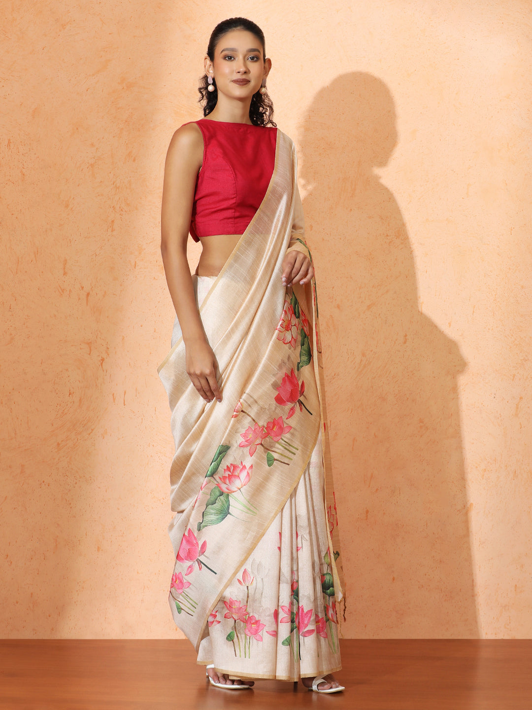 Floral Tussar Silk Saree with Unstiched Blouse