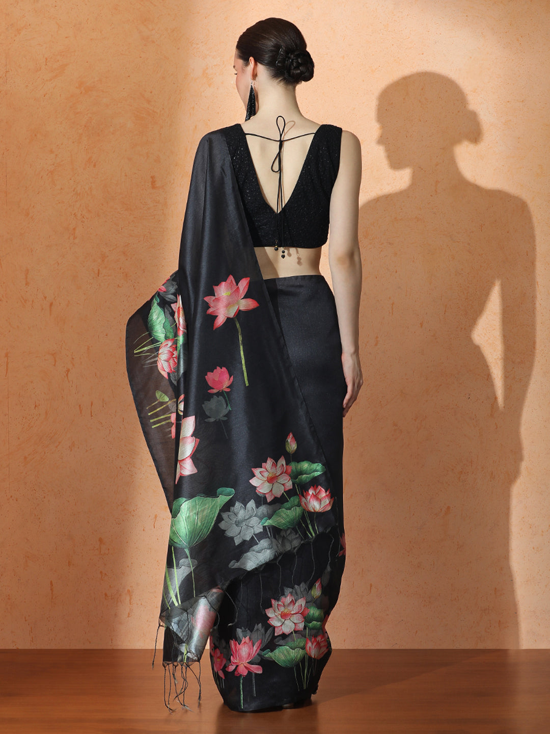 Floral Tussar Silk Saree with Unstiched Blouse