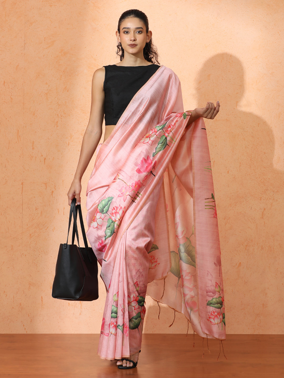 Floral Tussar Silk Saree with Unstiched Blouse