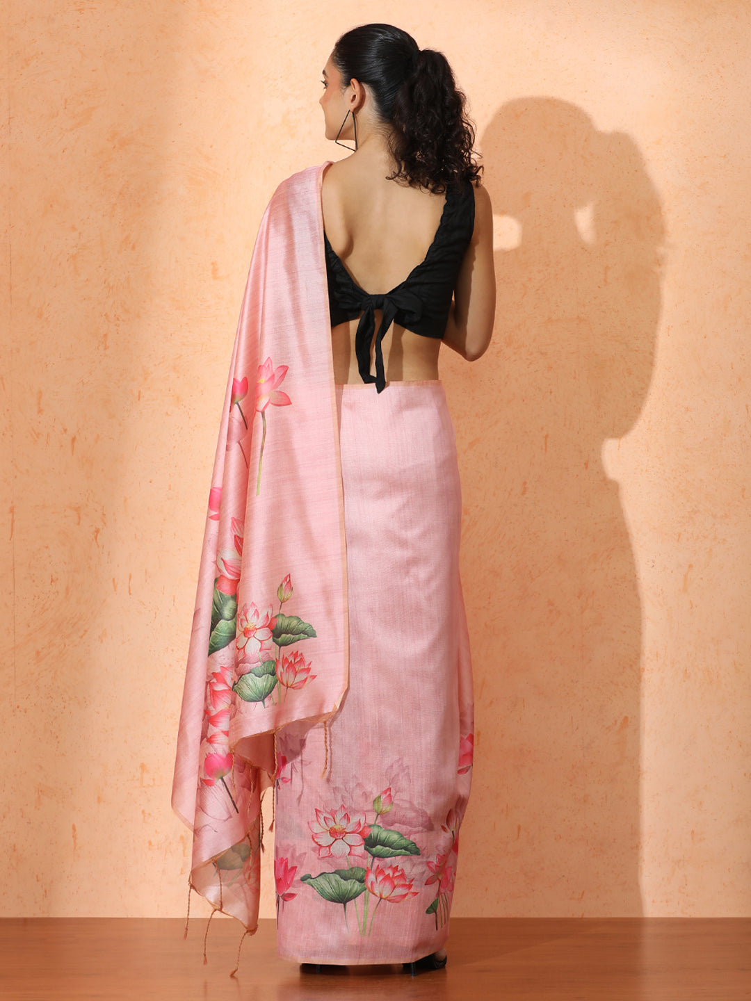 Floral Tussar Silk Saree with Unstiched Blouse