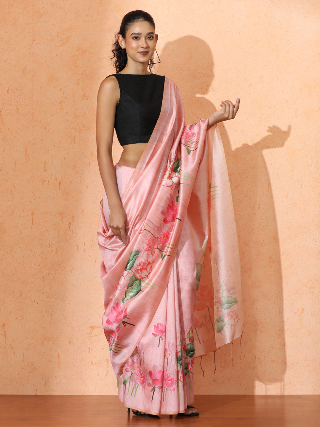 Floral Tussar Silk Saree with Unstiched Blouse