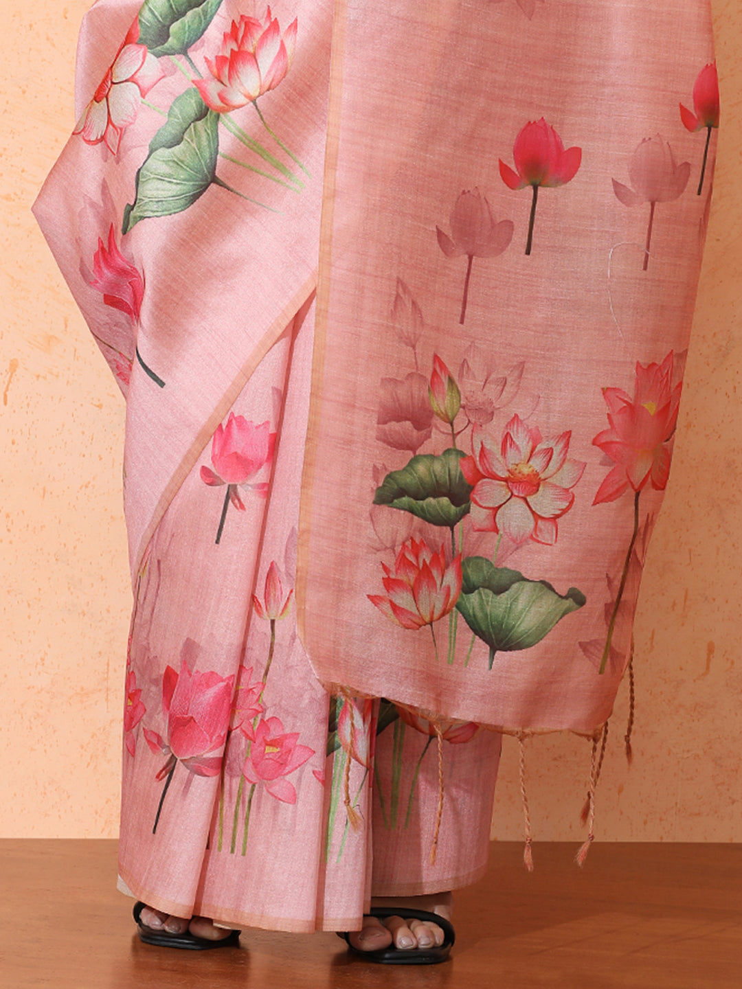 Floral Tussar Silk Saree with Unstiched Blouse