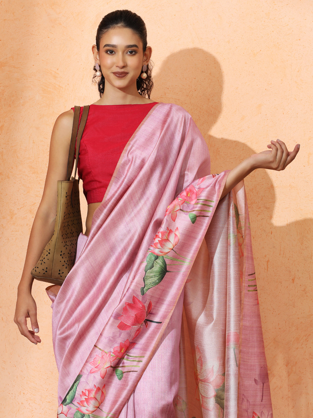 Floral Tussar Silk Saree with Unstiched Blouse