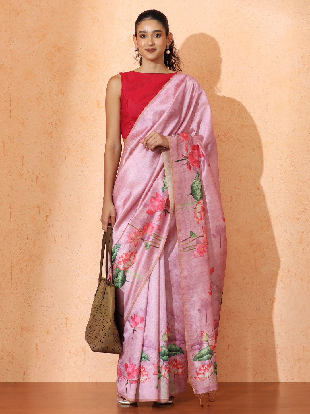 Floral Tussar Silk Saree with Unstiched Blouse