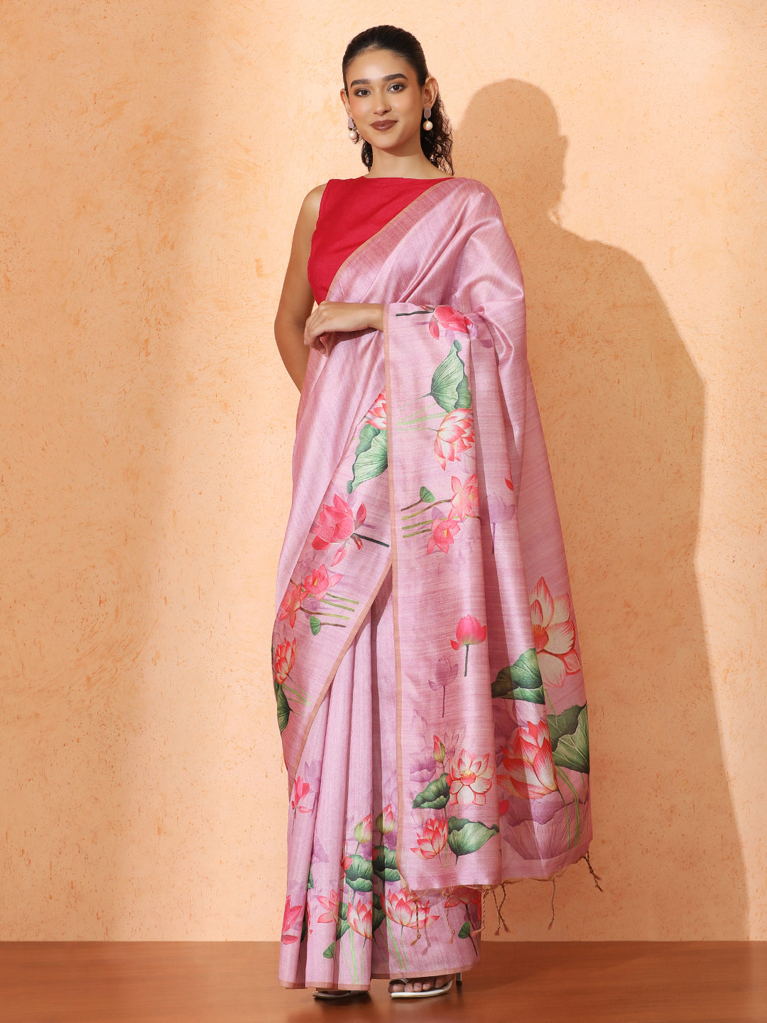 Floral Tussar Silk Saree with Unstiched Blouse