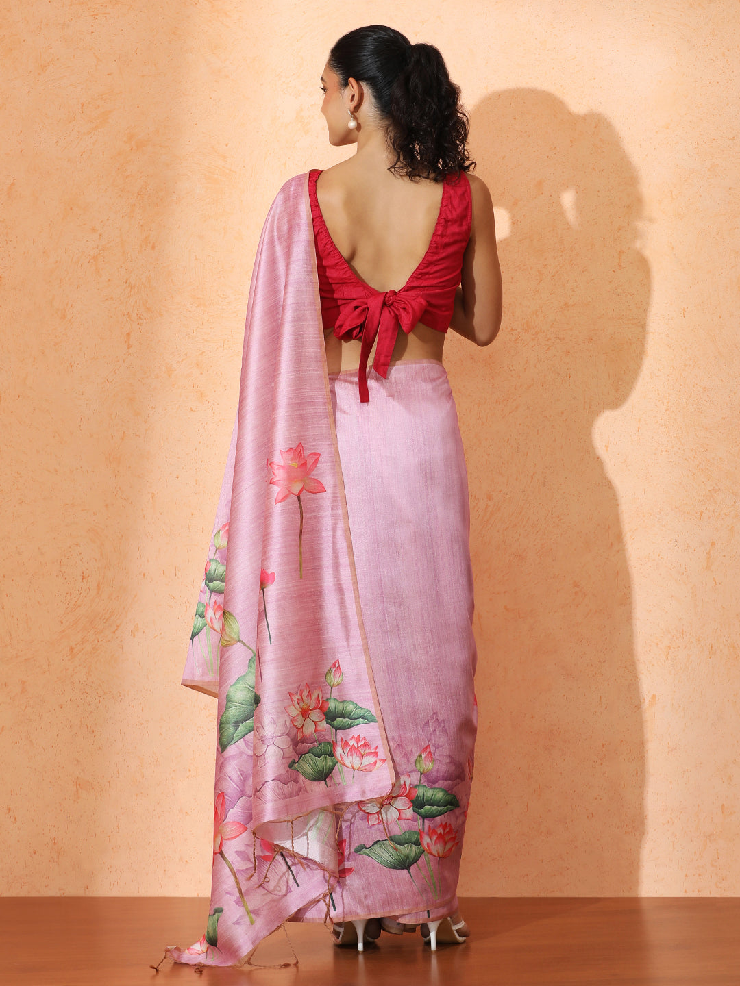 Floral Tussar Silk Saree with Unstiched Blouse