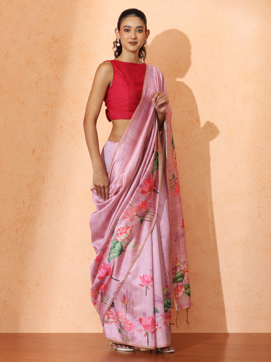Floral Tussar Silk Saree with Unstiched Blouse