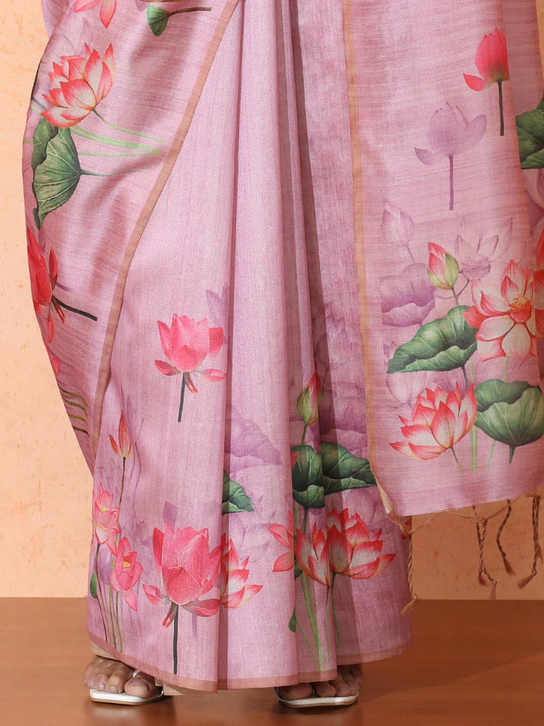 Floral Tussar Silk Saree with Unstiched Blouse