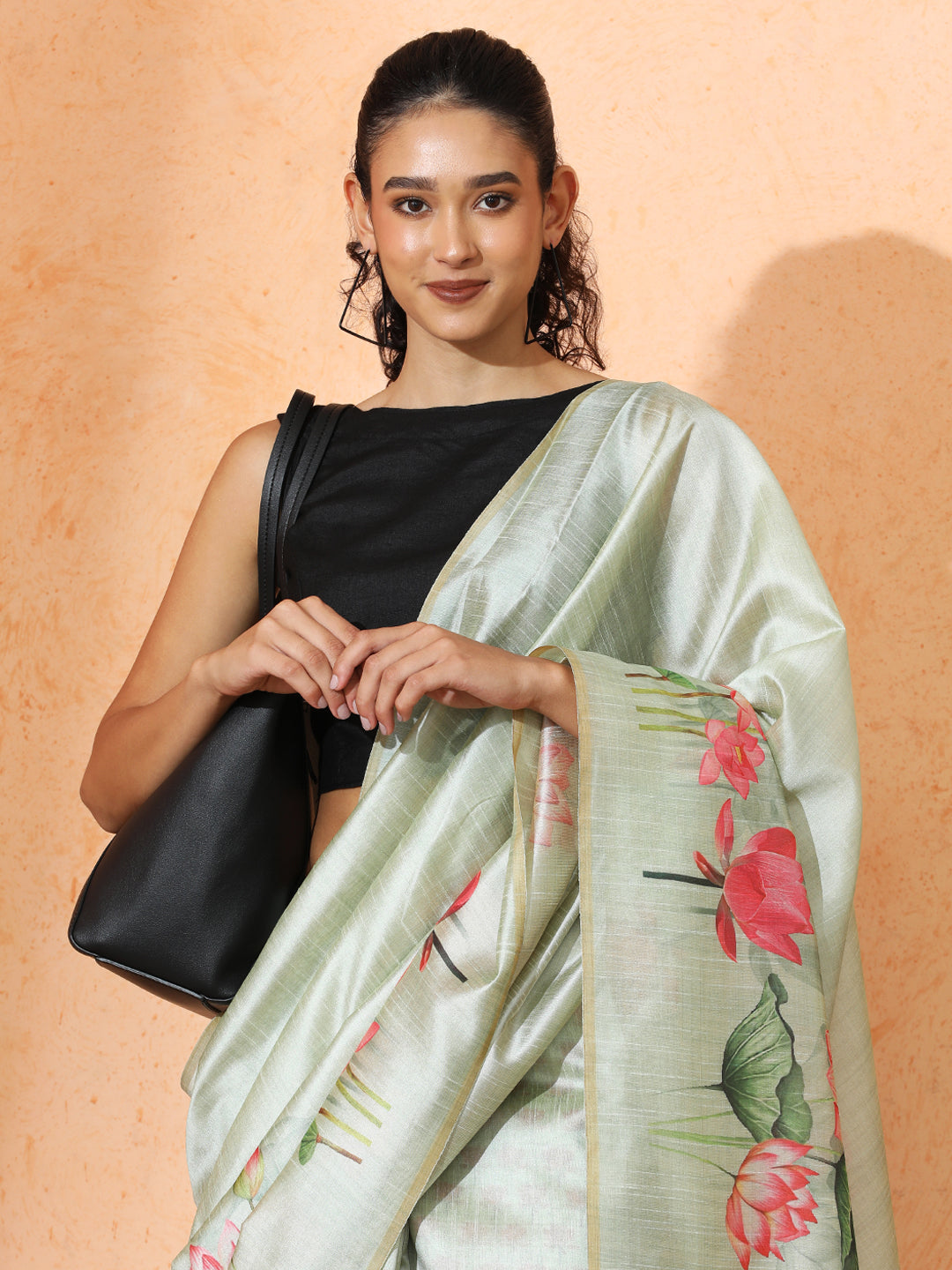 Floral Tussar Silk Saree with Unstiched Blouse