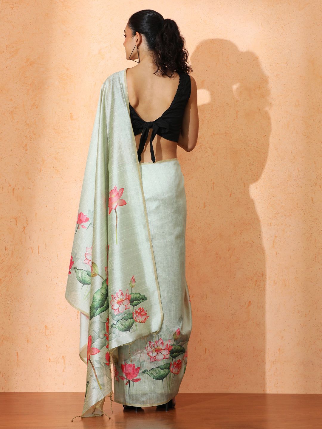 Floral Tussar Silk Saree with Unstiched Blouse