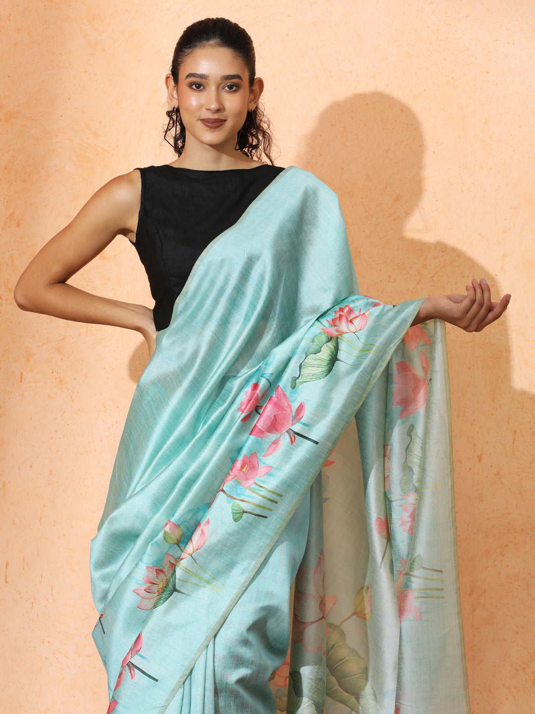 Floral Tussar Silk Saree with Unstiched Blouse