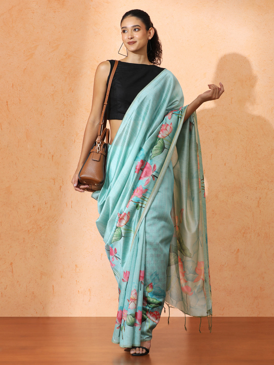 Floral Tussar Silk Saree with Unstiched Blouse