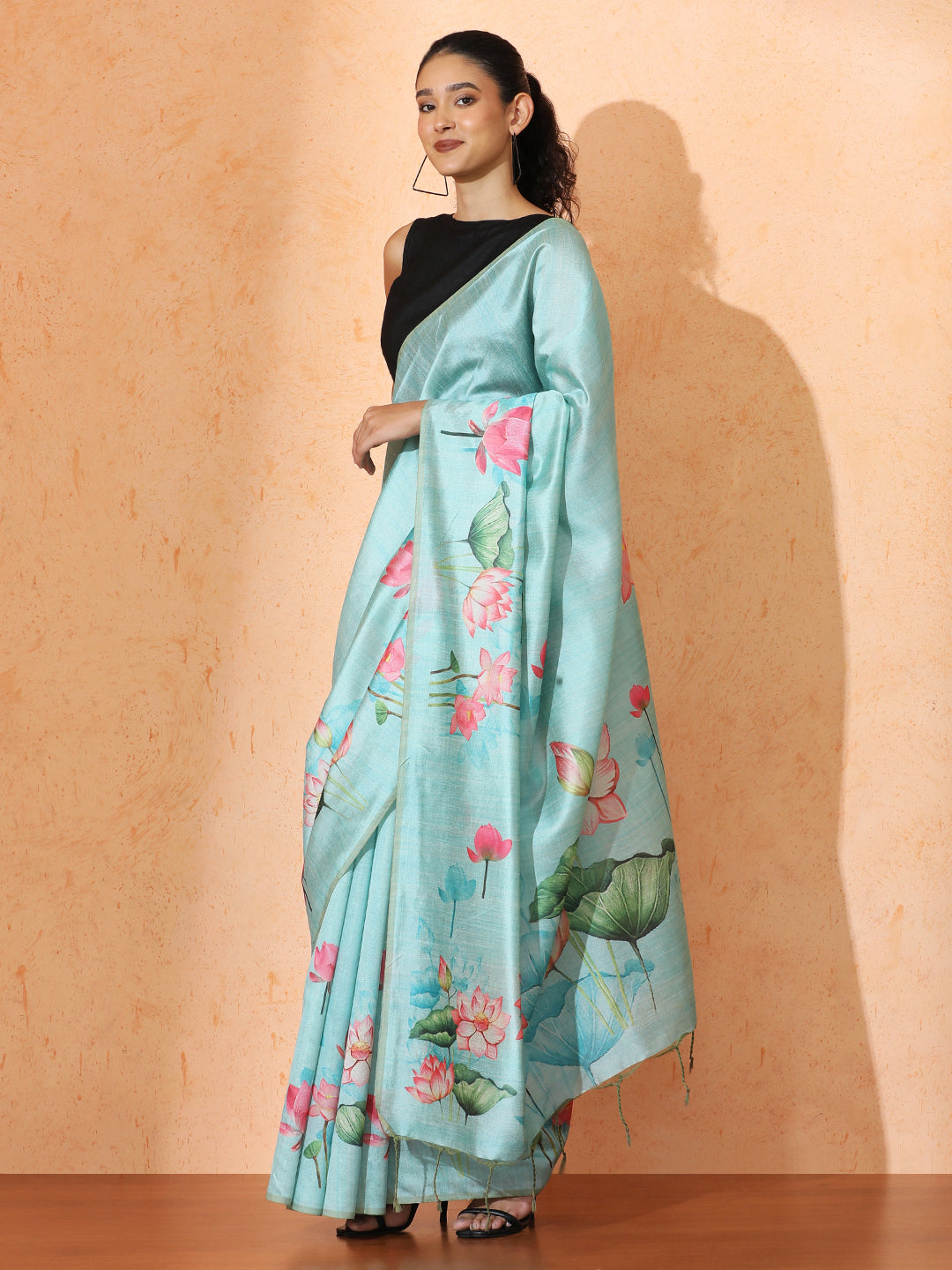 Floral Tussar Silk Saree with Unstiched Blouse