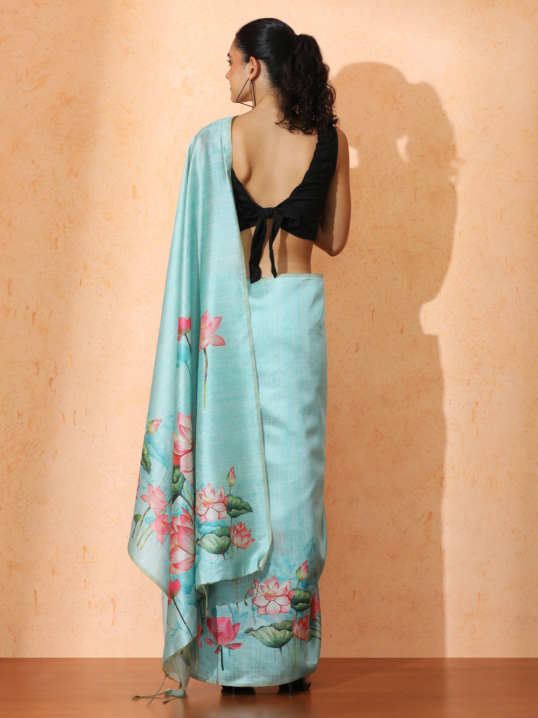 Floral Tussar Silk Saree with Unstiched Blouse