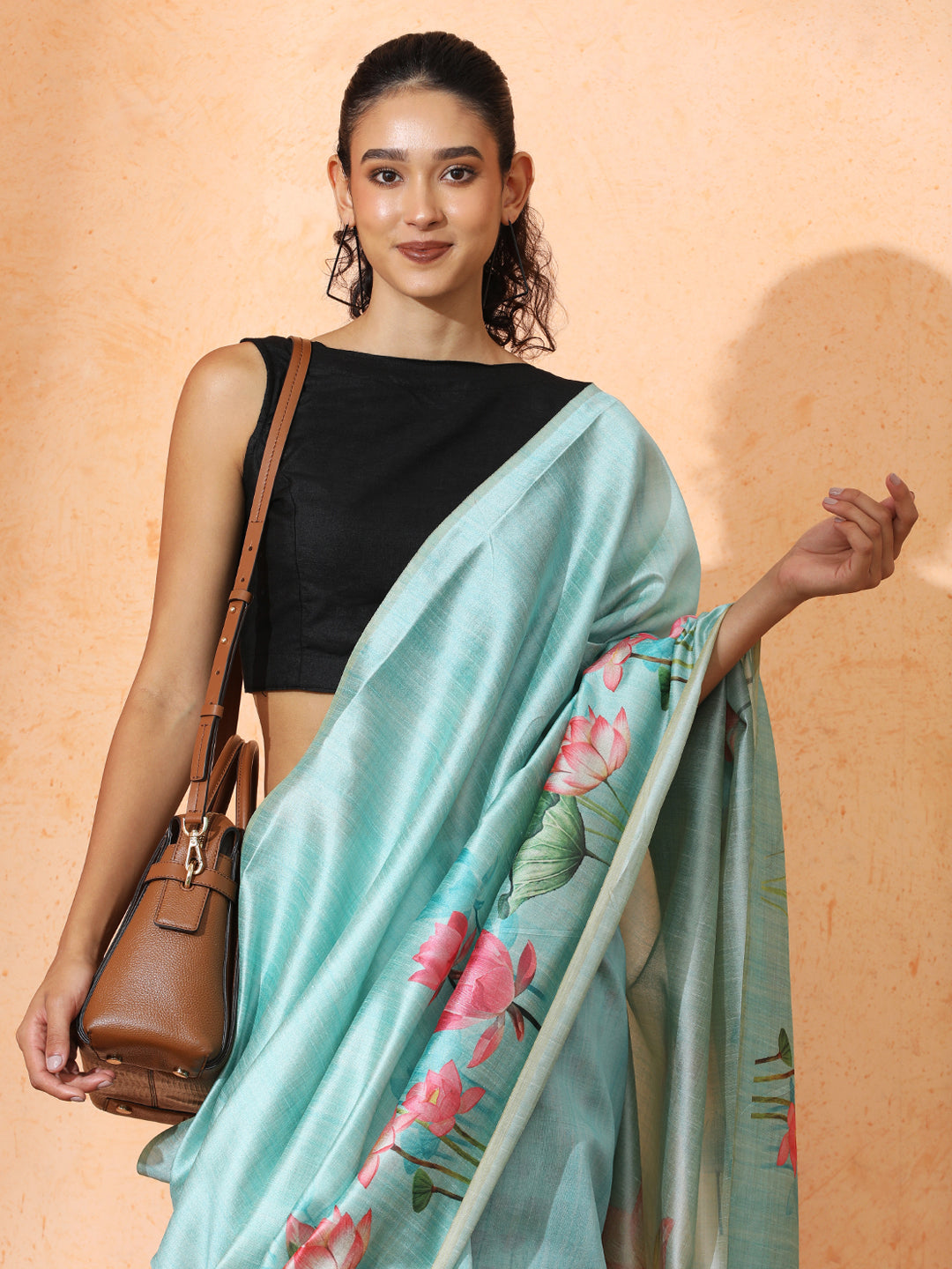 Floral Tussar Silk Saree with Unstiched Blouse