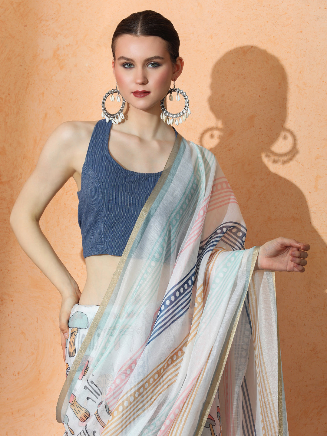 Floral Chanderi Cotton Saree with Unstiched Blouse