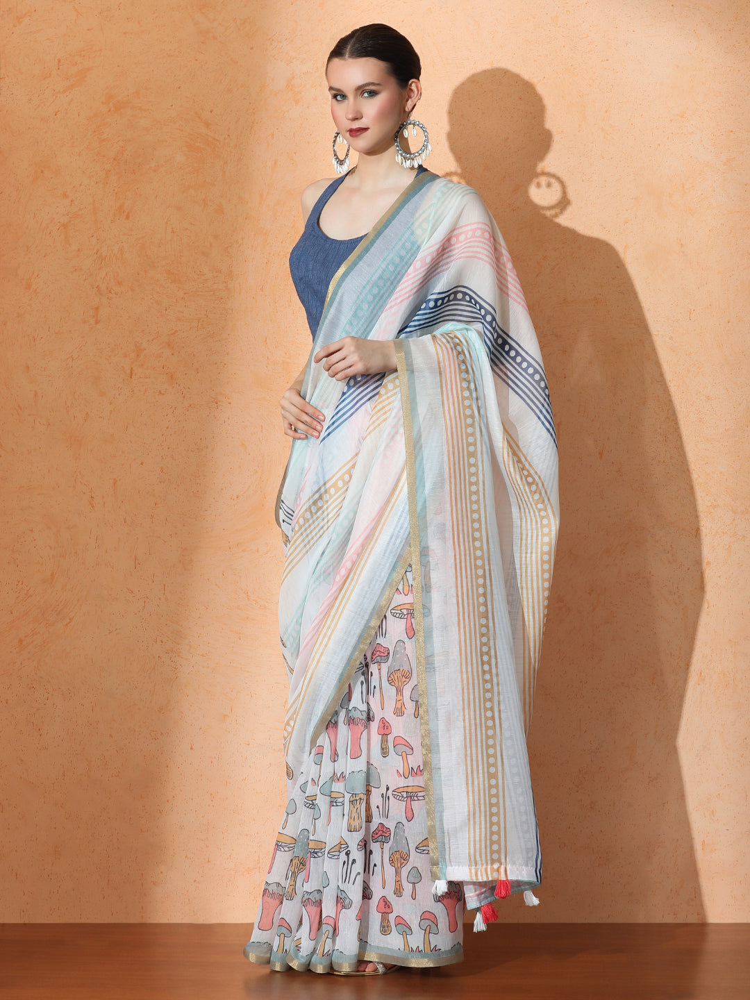 Floral Chanderi Cotton Saree with Unstiched Blouse