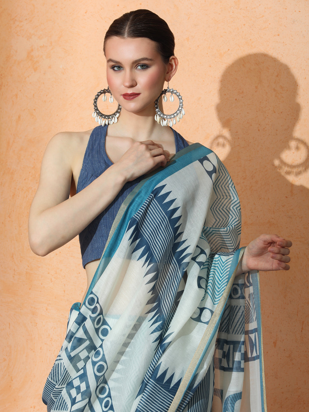 Geometric Chanderi Cotton Saree with Unstiched Blouse