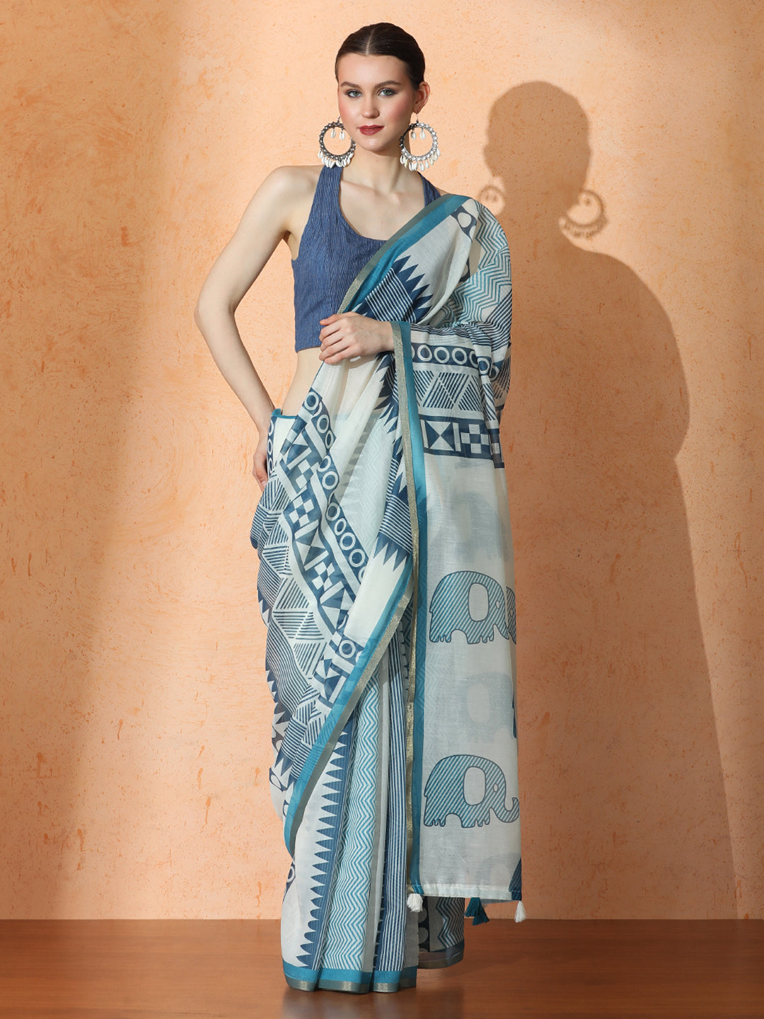 Geometric Chanderi Cotton Saree with Unstiched Blouse