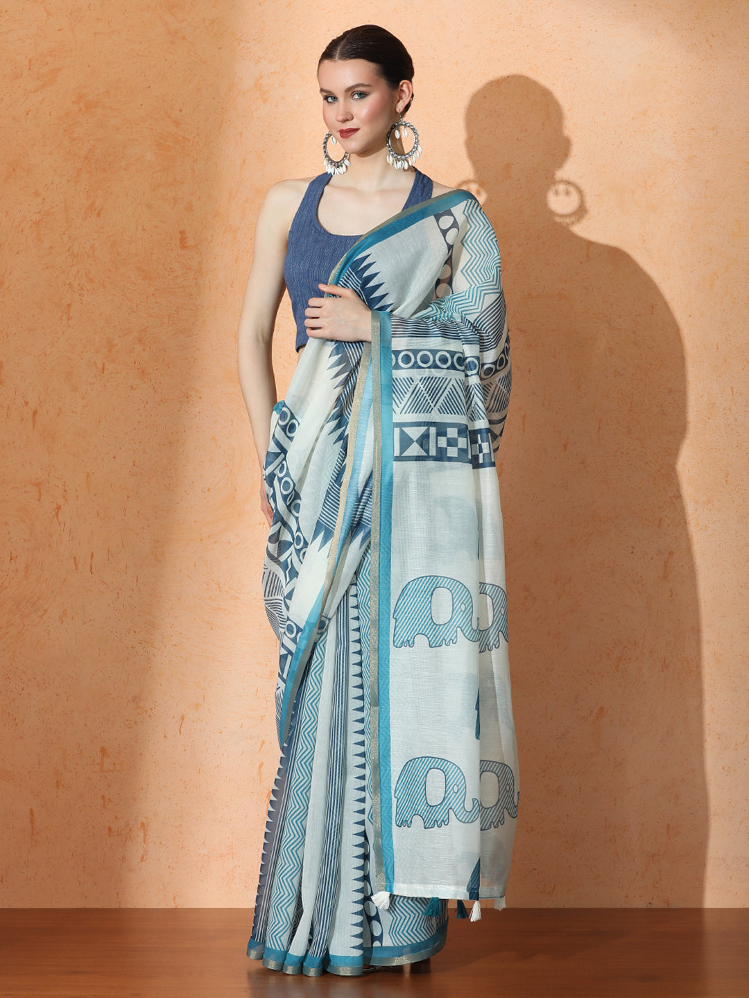 Geometric Chanderi Cotton Saree with Unstiched Blouse