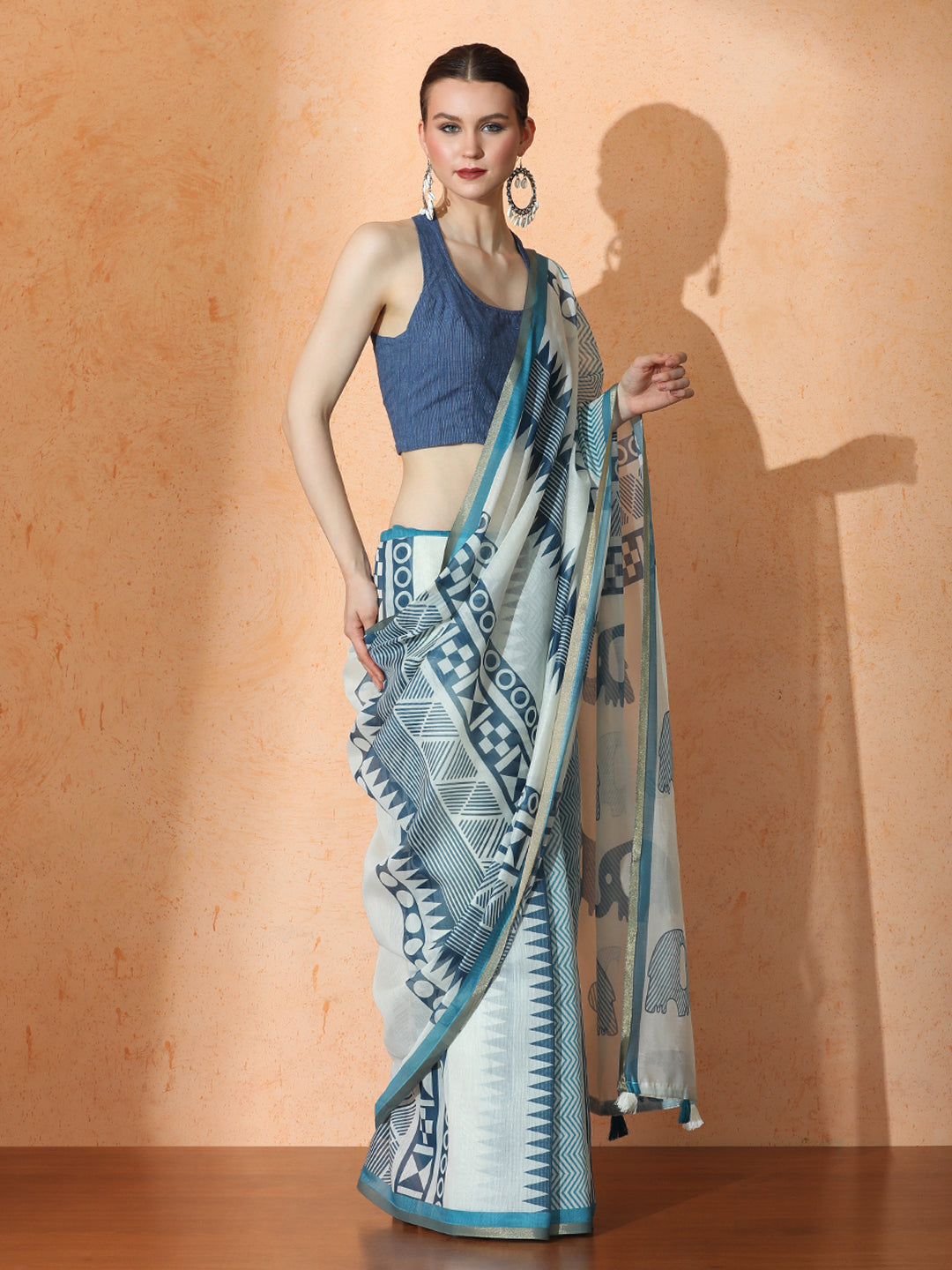 Geometric Chanderi Cotton Saree with Unstiched Blouse