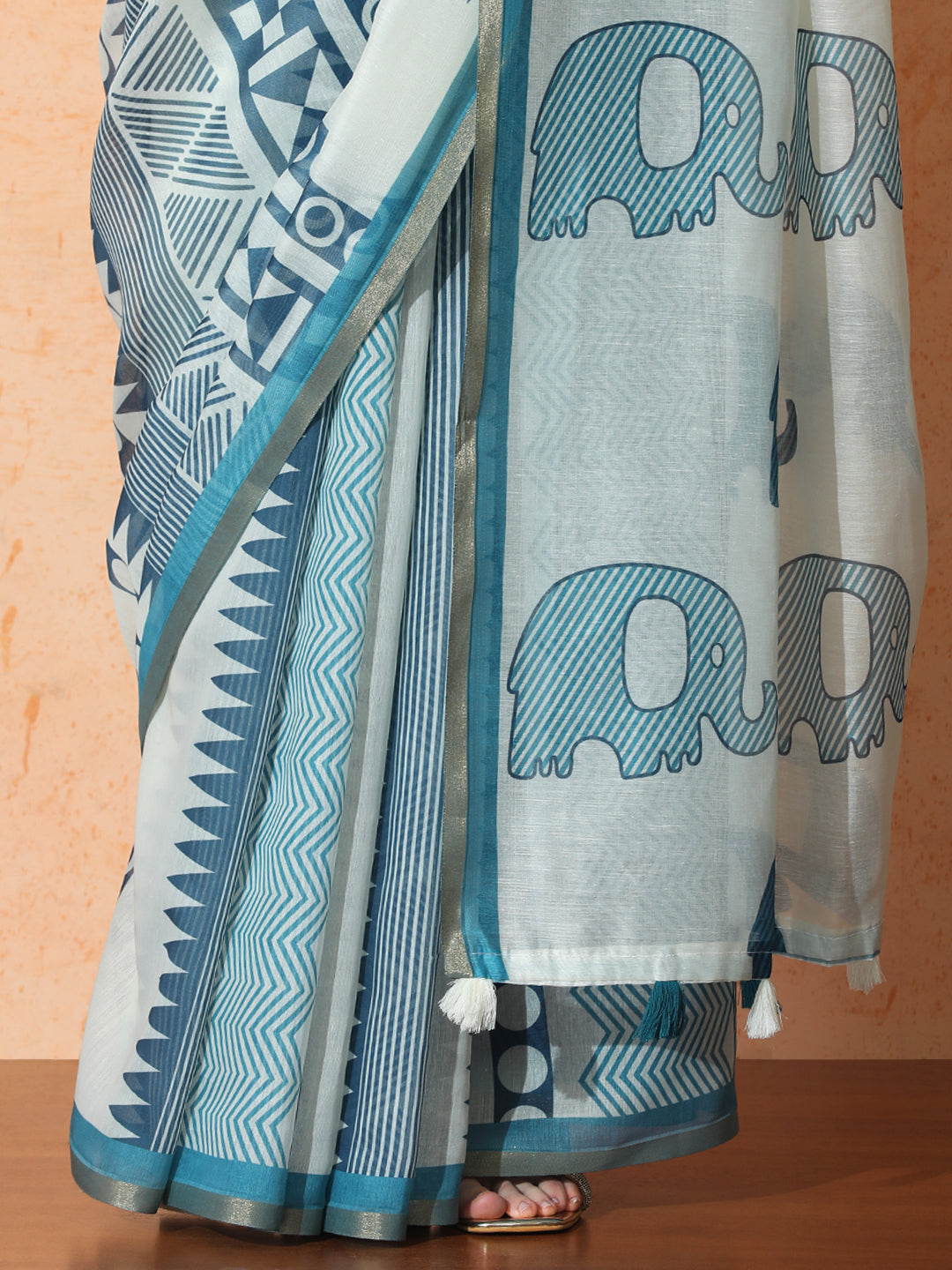 Geometric Chanderi Cotton Saree with Unstiched Blouse