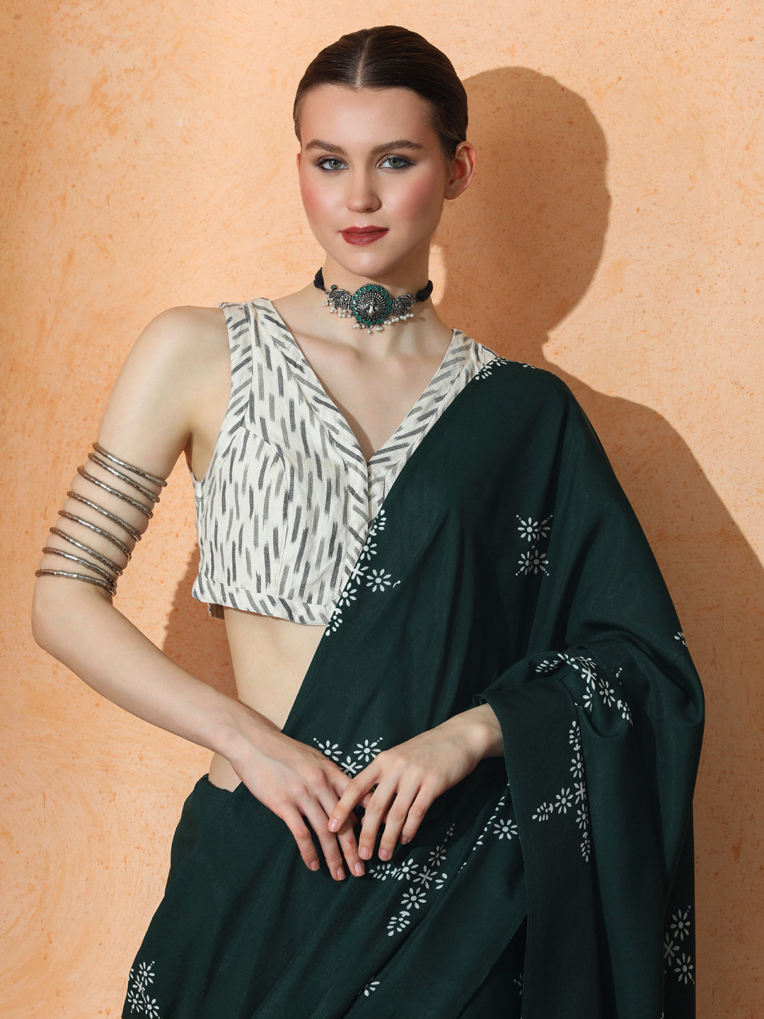 Floral Muslin Cotton Saree with Unstiched Blouse