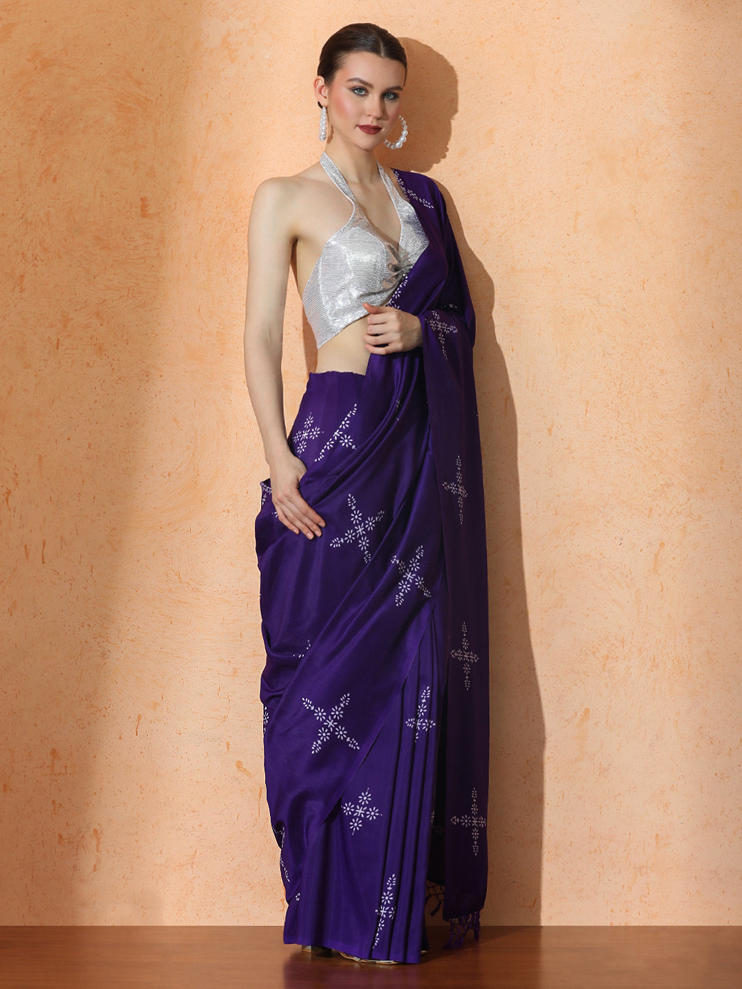 Floral Muslin Cotton Saree with Unstiched Blouse