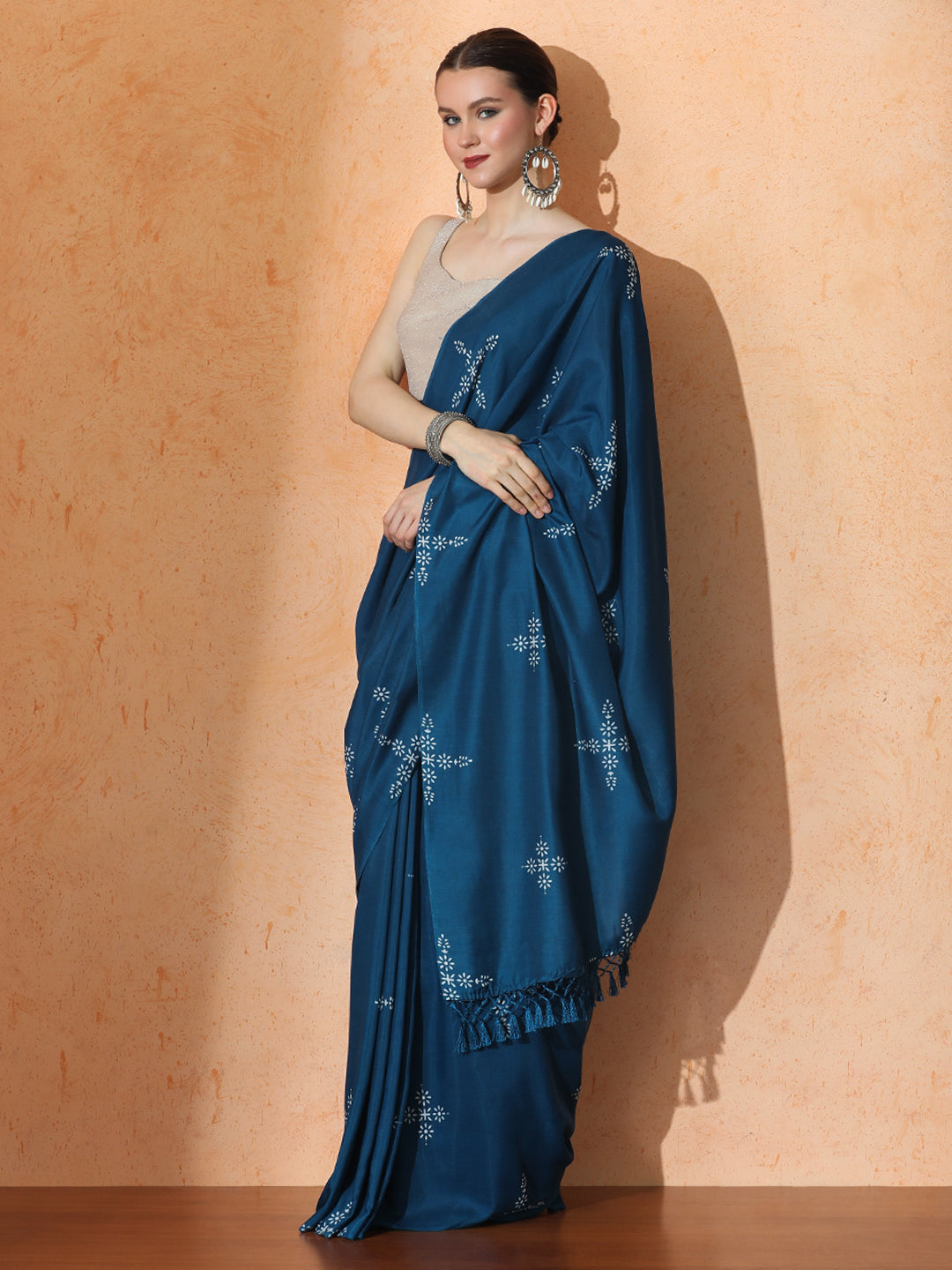 Floral Muslin Cotton Saree with Unstiched Blouse