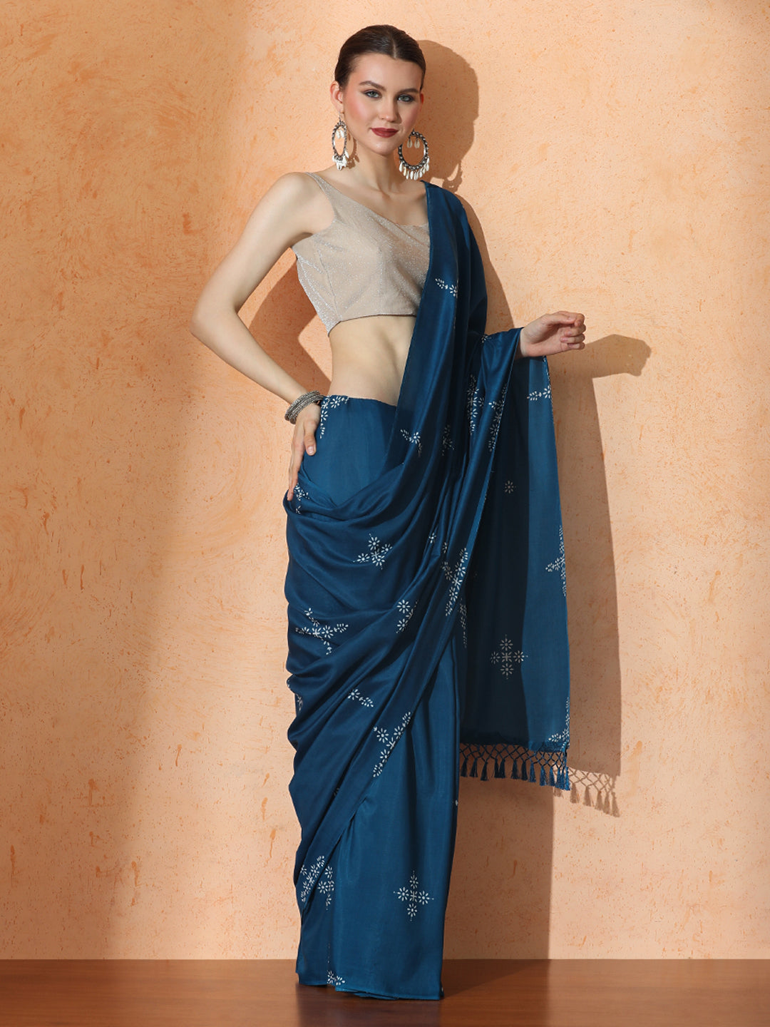 Floral Muslin Cotton Saree with Unstiched Blouse