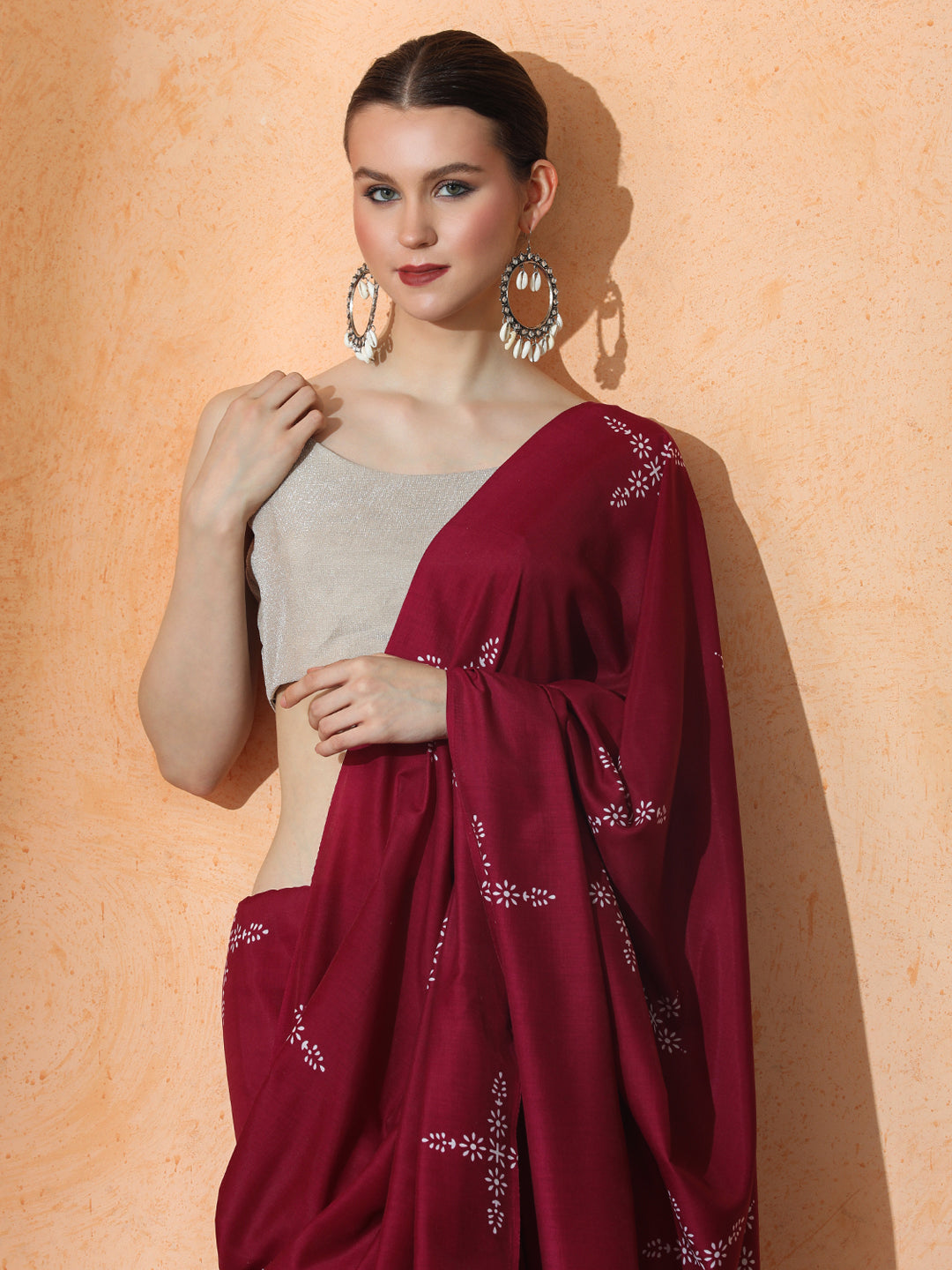 Floral Muslin Cotton Saree with Unstiched Blouse