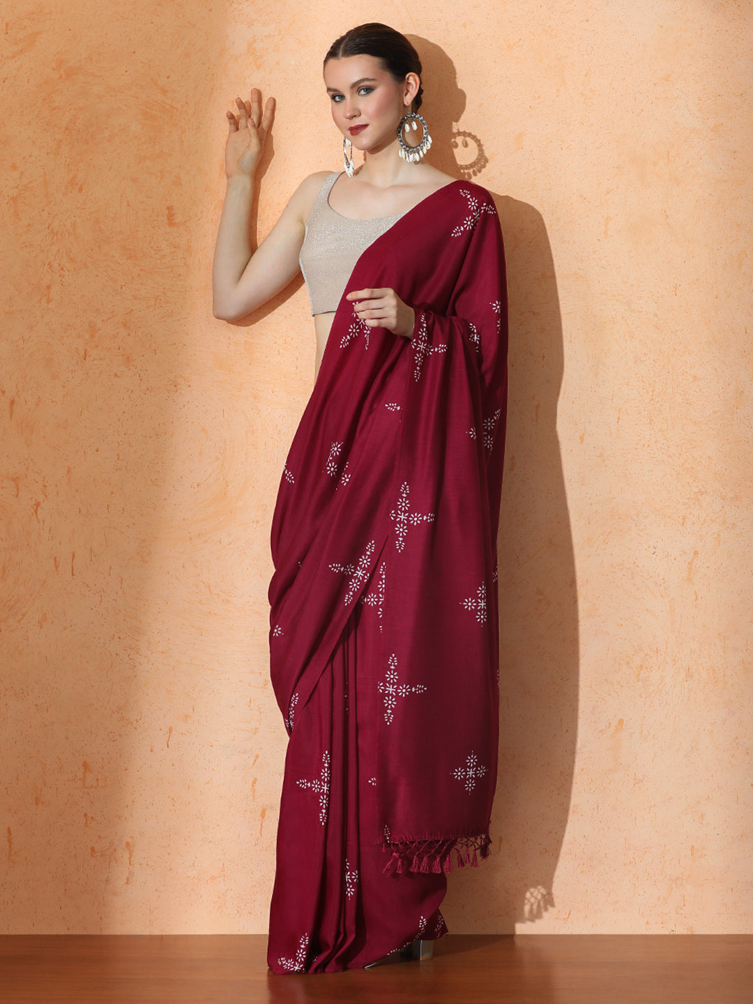 Floral Muslin Cotton Saree with Unstiched Blouse